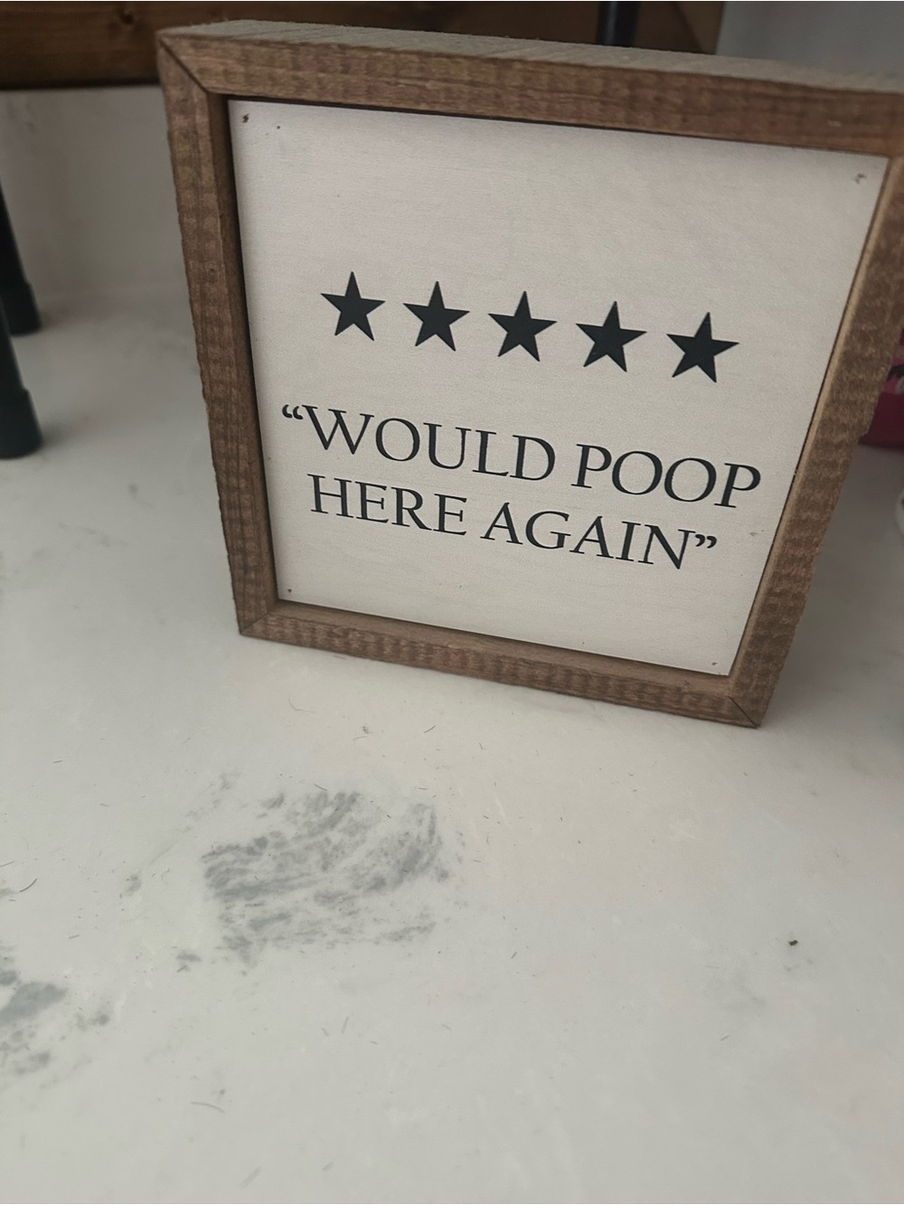Rustic Wood Frame Bathroom Sign - "Would Poop Here Again" - Unbranded 6x6